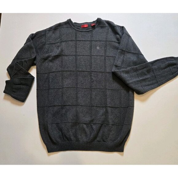 IZOD Men Sweater XLT Gray Tight Knit Crew Neck Long Sleeve 100% Cotton Logo Tall - Picture 1 of 8